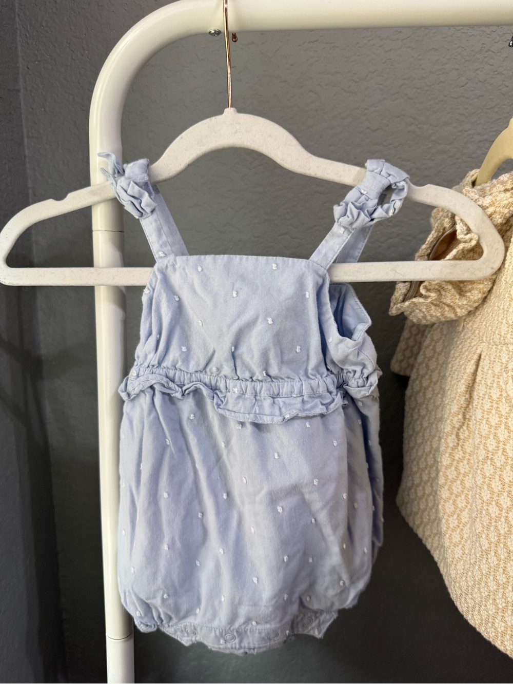 Janie and Jack Light Blue Eyelet Ruffle Baby Romper
